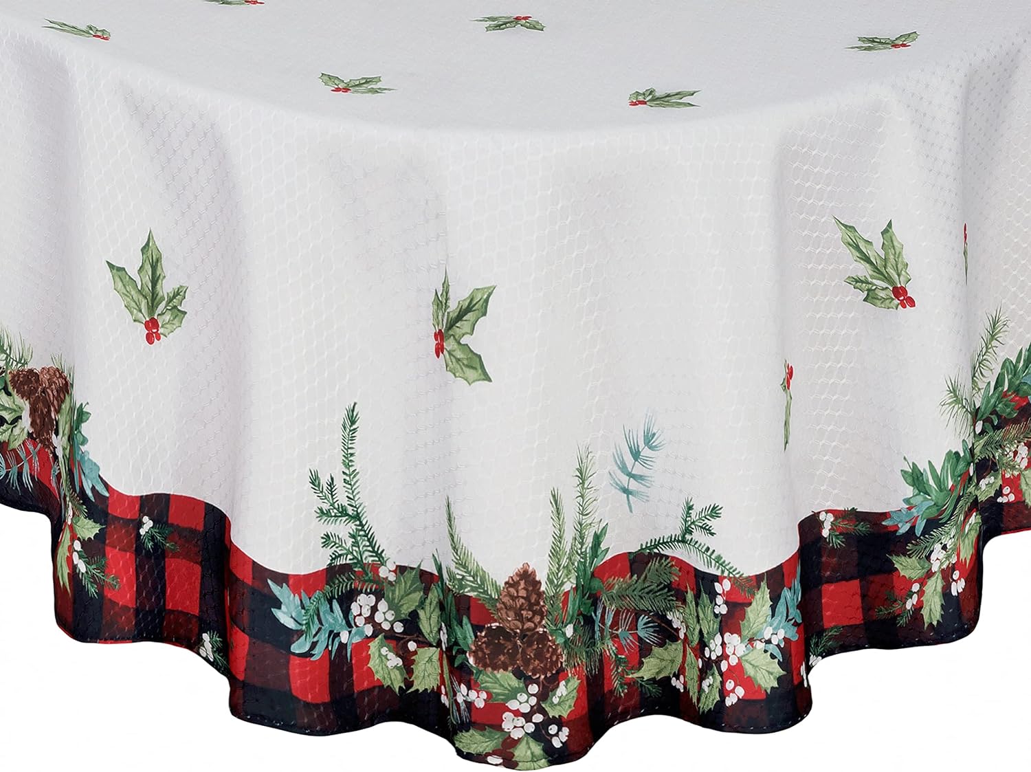 Lintex Aspen Red Black Plaid and Garland Bordered Christmas Tablecloth