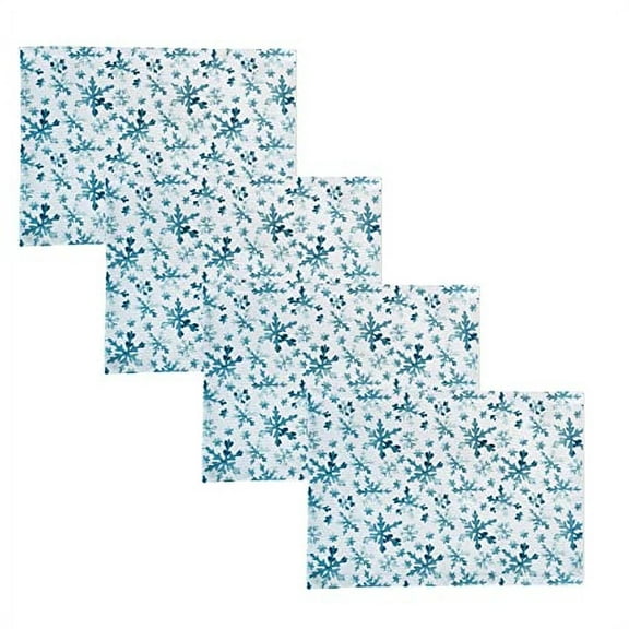 Christmas Frozen Blue Holiday Snowflakes Set Of 4 Cotton Fabric Dining Placemats