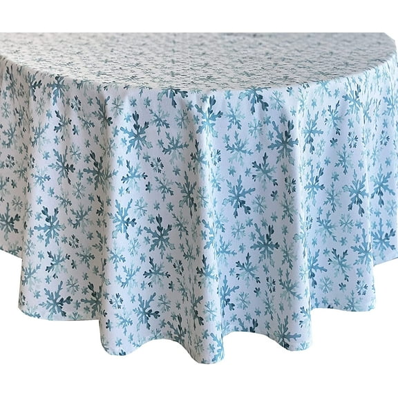 Christmas Frozen Blue Holiday Snowflakes 60 x 84 inch Oval Cotton Fabric Dining Tablecloth
