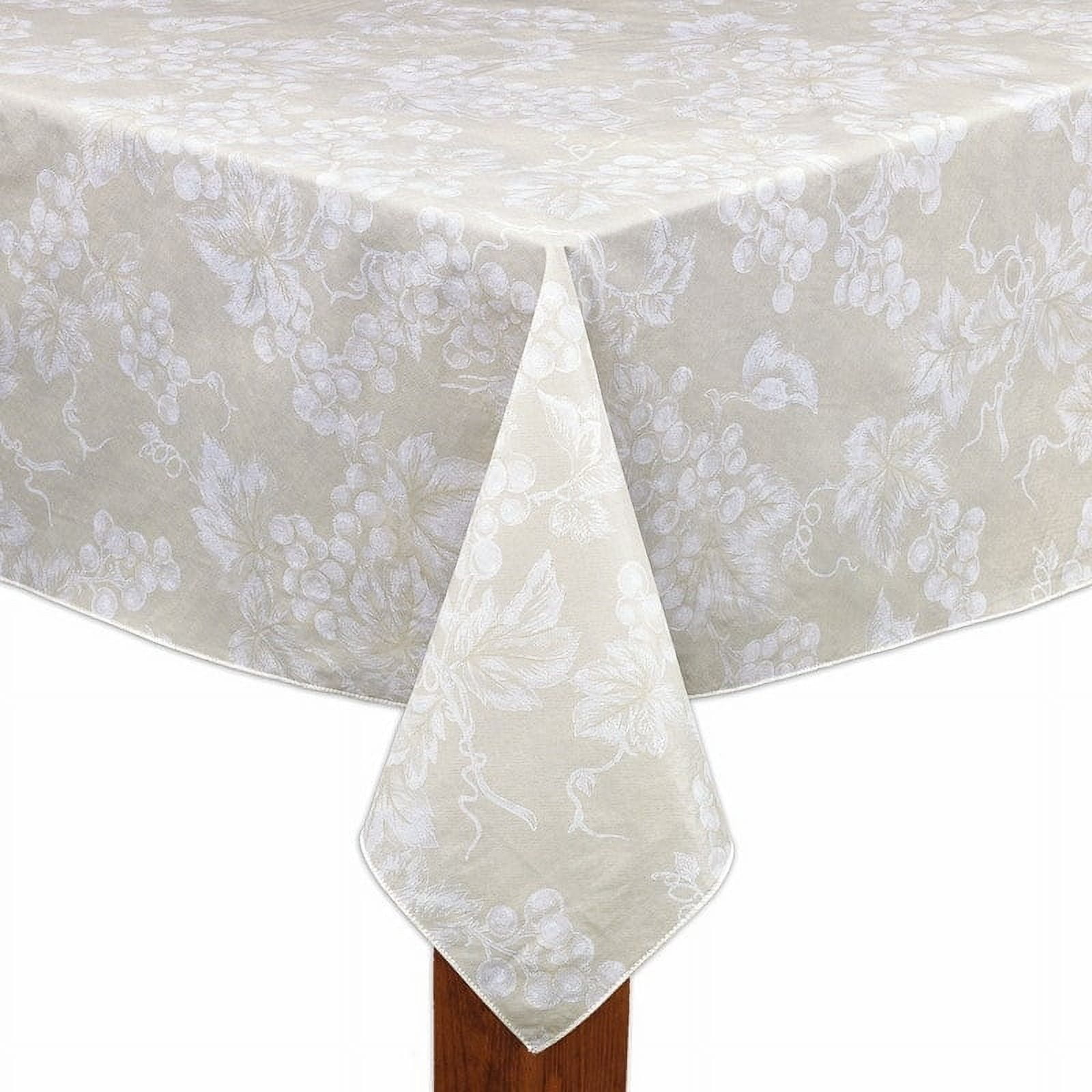 Ivory Grapevine Jacquard Vinyl Tablecloth 60" x 84"