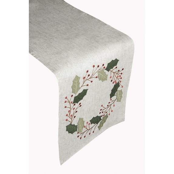 Lintex Linens Holly Wreath Festive Holiday Stain Resistant 100% Polyester Table Runner