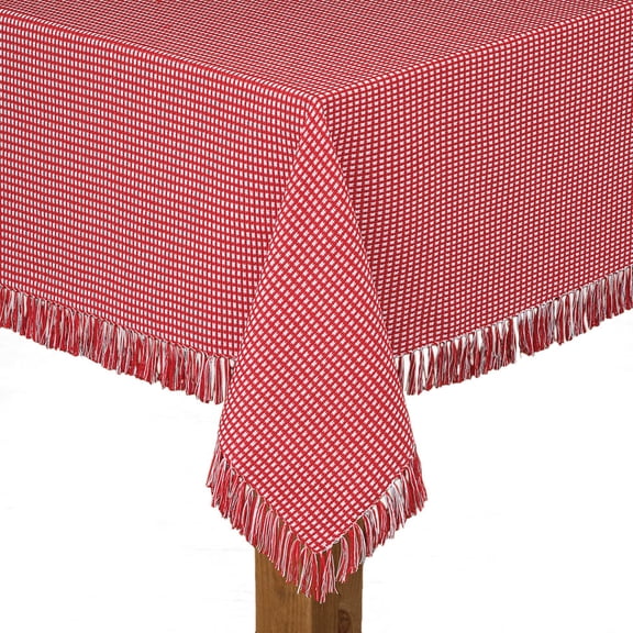 Lintex Linens Homespun Check 100% Cotton Woven Fringed Tablecloth 60"X120", Red
