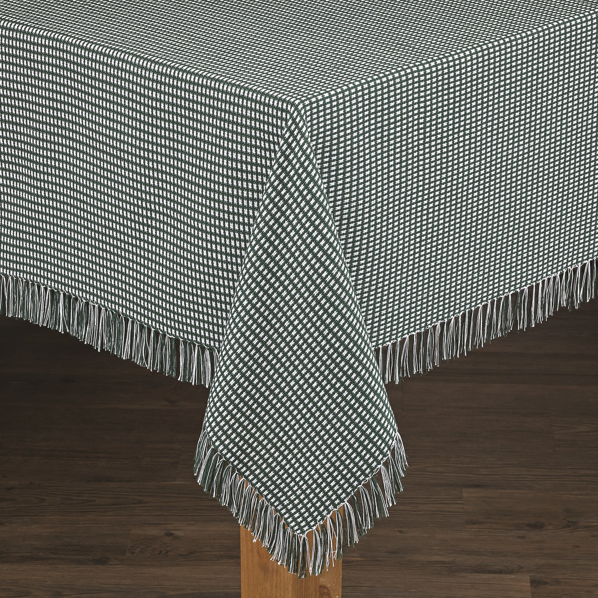 Hunter Green Checkered Cotton Fringed Rectangular Tablecloth 60" x 84"