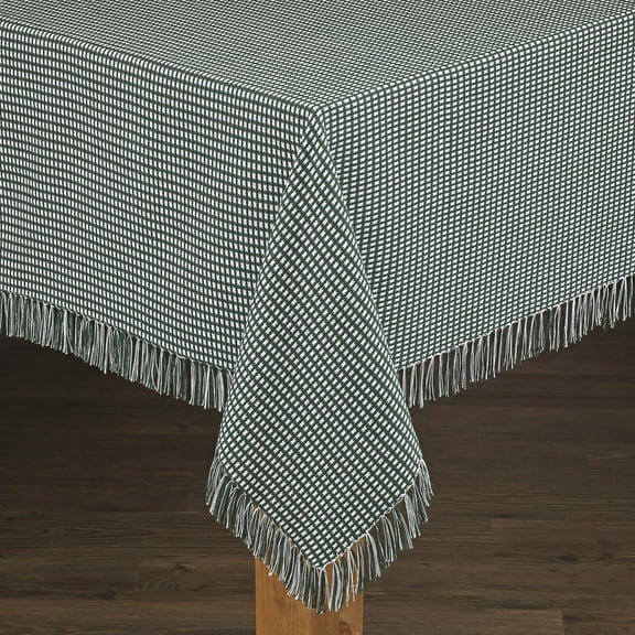 Lintex Linens Homespun Check 100% Cotton Woven Fringed Tablecloth 60"X84", Hunter