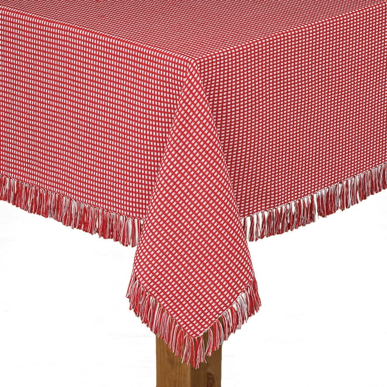 Homespun Fringed 60 in. x 102 in. Red 100% Cotton Tablecloth Homespun Fringed 60 in. x 102 in. Red 100% Cotton Tablecloth