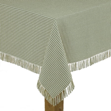 Lintex Linens Homespun Check 100% Cotton Woven Fringed Tablecloth 60"X84", Sage