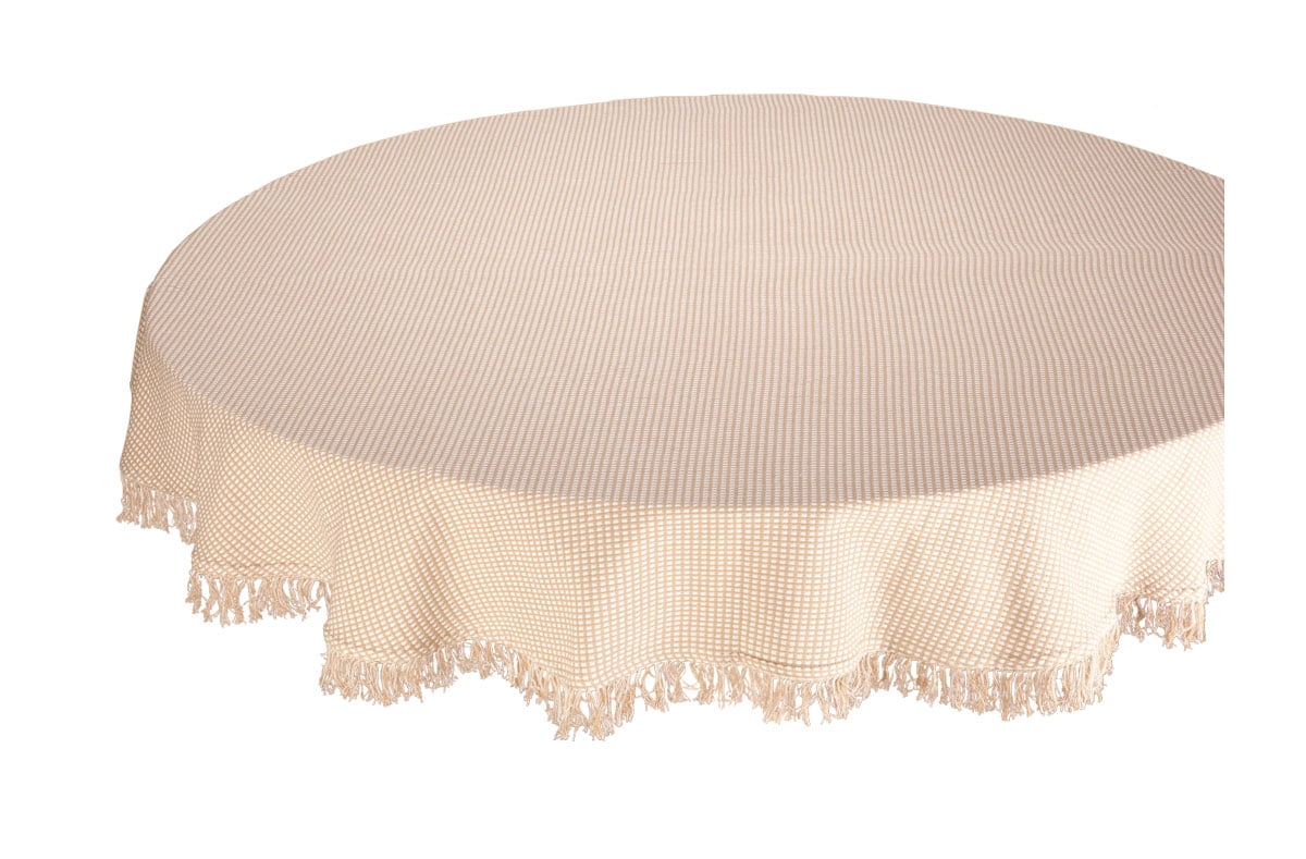 Homespun Fringed 70 in. Round Ecru 100% Cotton Tablecloth Homespun Fringed 70 in. Round Ecru 100% Cotton Tablecloth