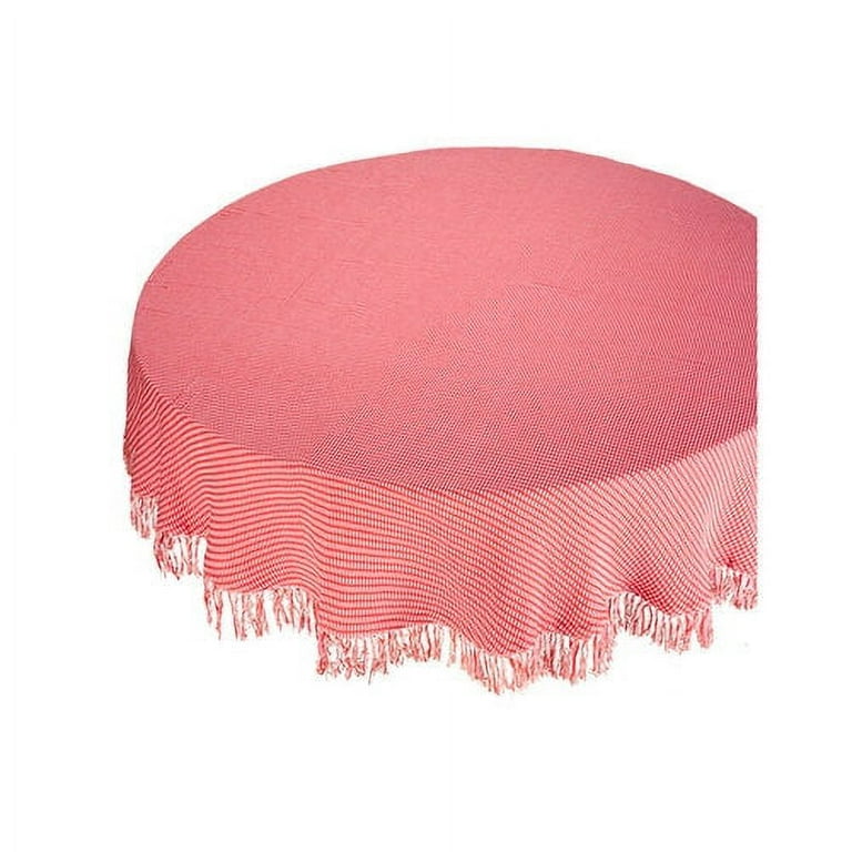 Homespun Fringed 70 in. Round Ecru 100% Cotton Tablecloth Homespun Fringed 70 in. Round Ecru 100% Cotton Tablecloth