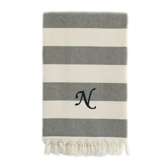 Linum Home 100% Turkish Cotton Patara Monogrammed Striped Pestemal Beach Towel