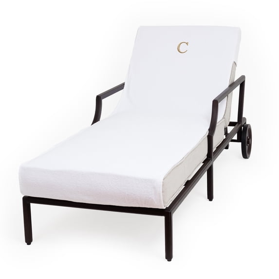 Linum Home Authentic Turkish Cotton Gold Monogrammed Towel Cover for Standard Size Chaise Lounge Chair C