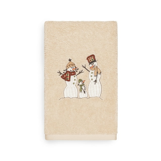 Linum Home Christmas Snow Family Embroidered Beige Turkish Cotton Hand Towel