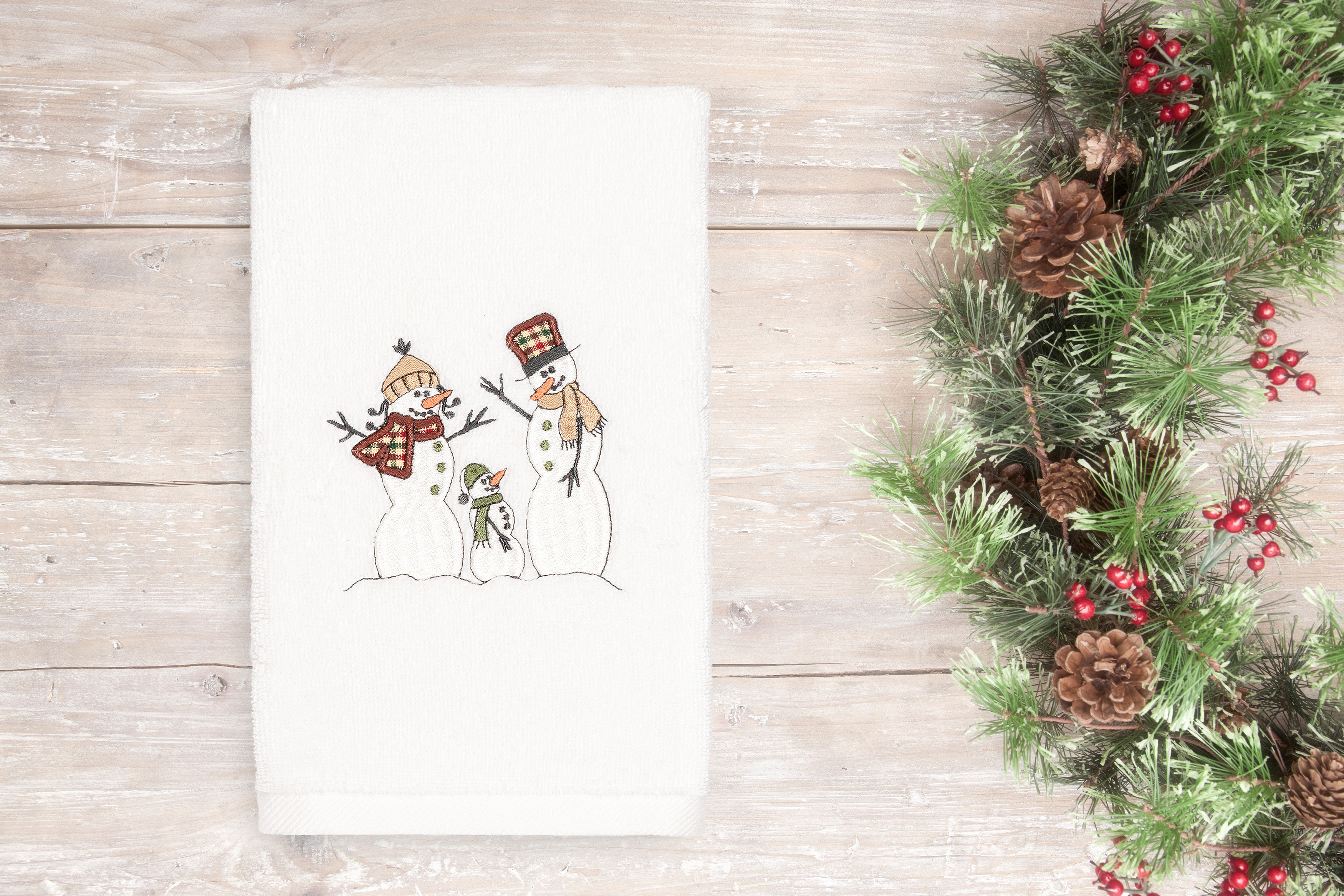 Linum Home Christmas Snow Family Embroidered White Turkish Cotton Hand Towel - image 1 of 2