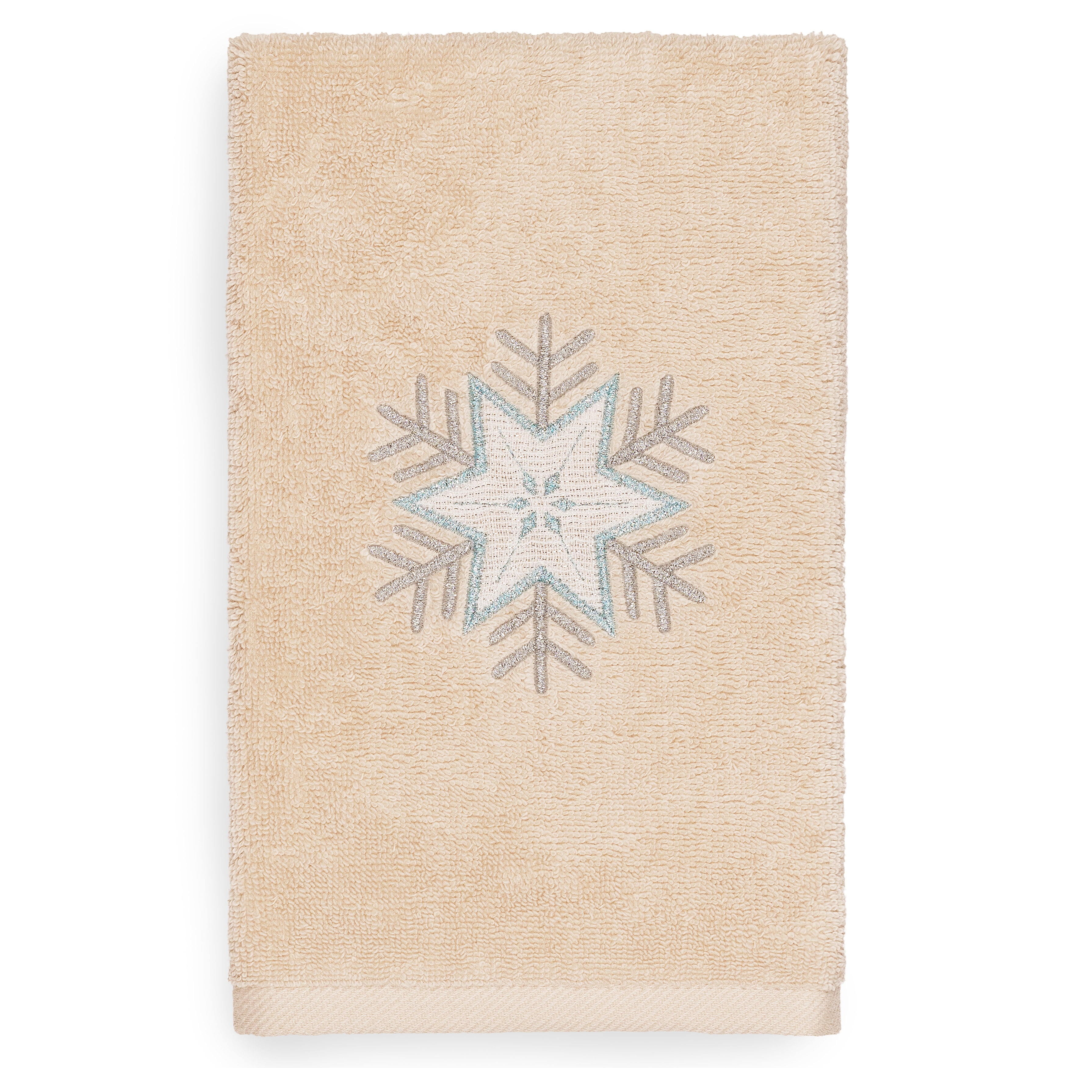 Linum Home Christmas Snowflake Embroidered Beige Turkish Cotton