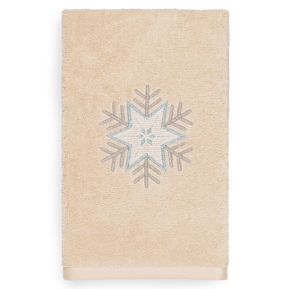 Linum Home Christmas Snowflake Embroidered Beige Turkish Cotton Hand Towel
