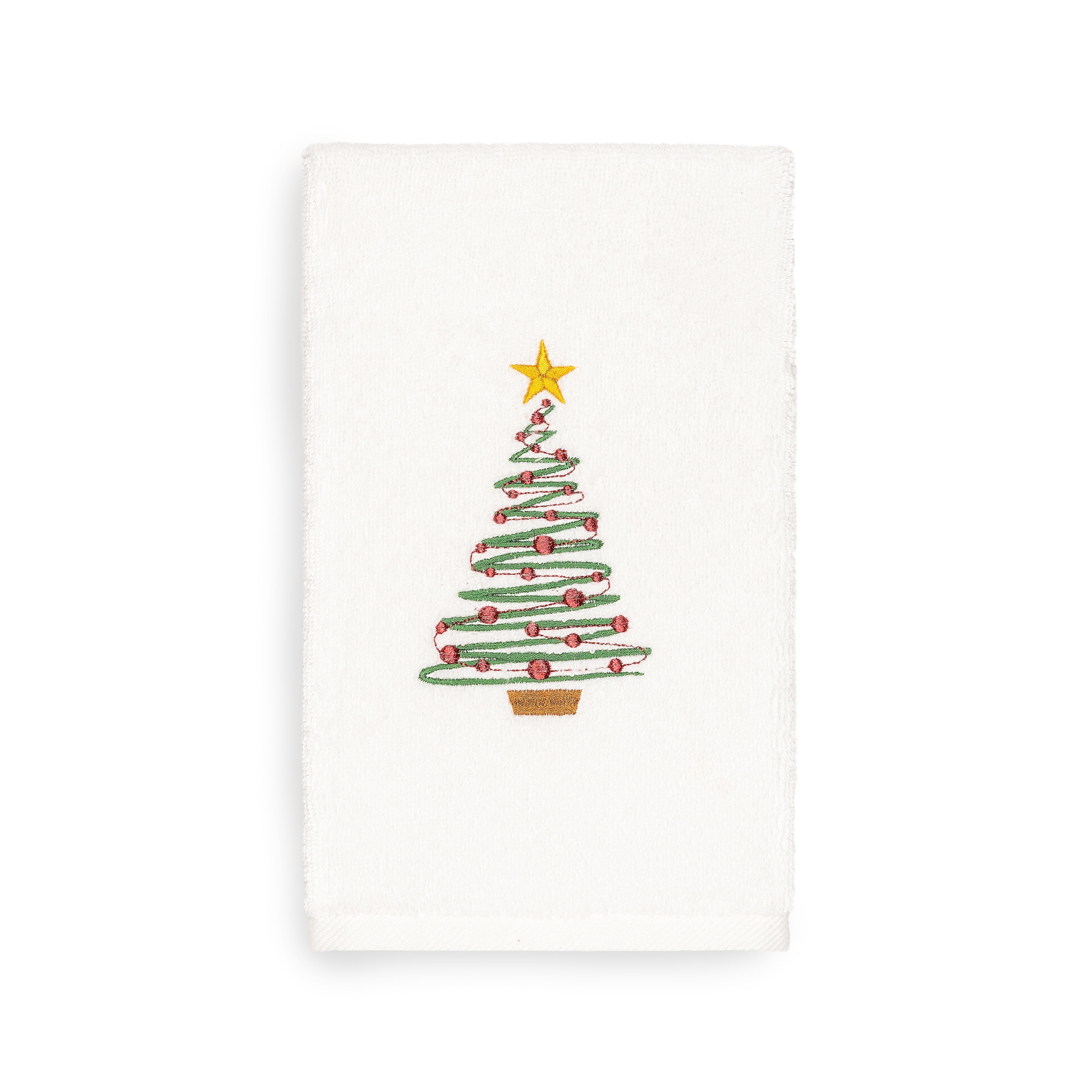 Linum Home Christmas Tree Embroidered White Turkish Cotton Hand Towel