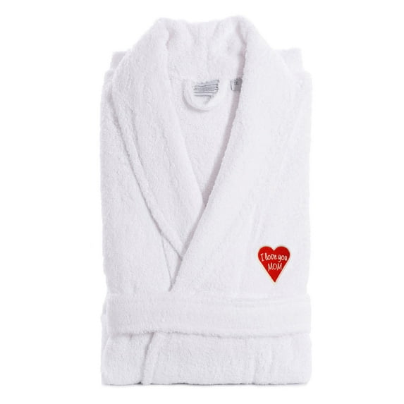 Linum Home Textiles "I Love You Mom" Embroidered Cotton Terry Bathrobe Color: Red Heart Size: S/M
