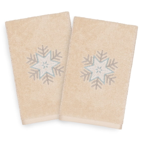 Linum Home Linum Home Christmas Snowflake Embroidered Beige Turkish Cotton Hand Towels - Set of 2