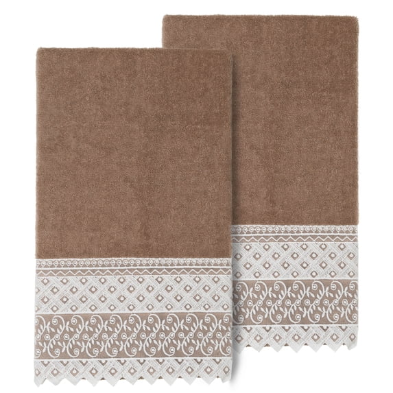Linum Home Textiles 100% Turkish Cotton Aiden 2PC White Lace Embellished Bath Towel Set