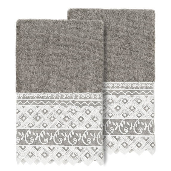 Linum Home Textiles 100% Turkish Cotton Aiden 2PC White Lace Embellished Hand Towel Set