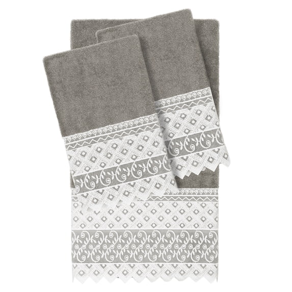 Linum Home Textiles 100% Turkish Cotton Aiden 3PC White Lace Embellished Towel Set