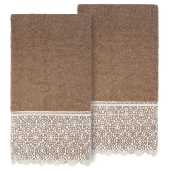 Linum Home Textiles 100% Turkish Cotton Arian 2PC Cream Lace Embellished Bath Towel Set
