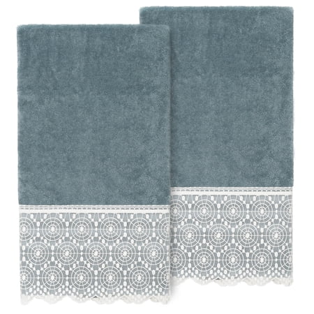 Linum Home Textiles 100% Turkish Cotton Arian 2PC Cream Lace Embellished Bath Towel Set