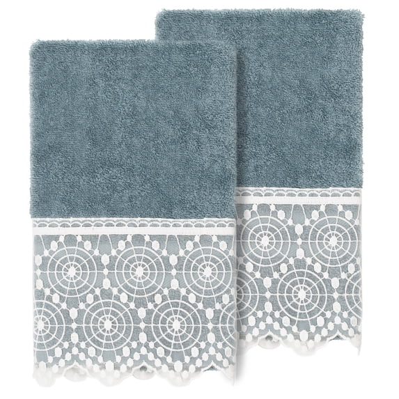 Linum Home Textiles 100% Turkish Cotton Arian 2PC Cream Lace Embellished Hand Towel Set