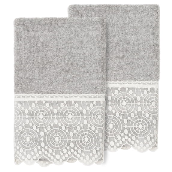 Linum Home Textiles 100% Turkish Cotton Arian 2PC Cream Lace Embellished Hand Towel Set