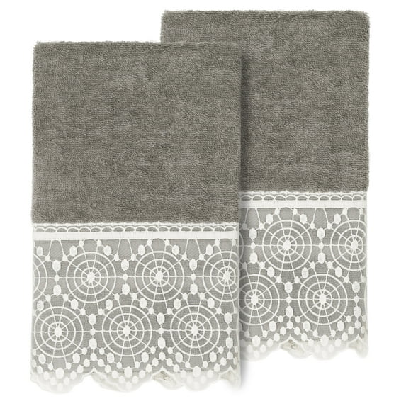 Linum Home Textiles 100% Turkish Cotton Arian 2PC Cream Lace Embellished Hand Towel Set