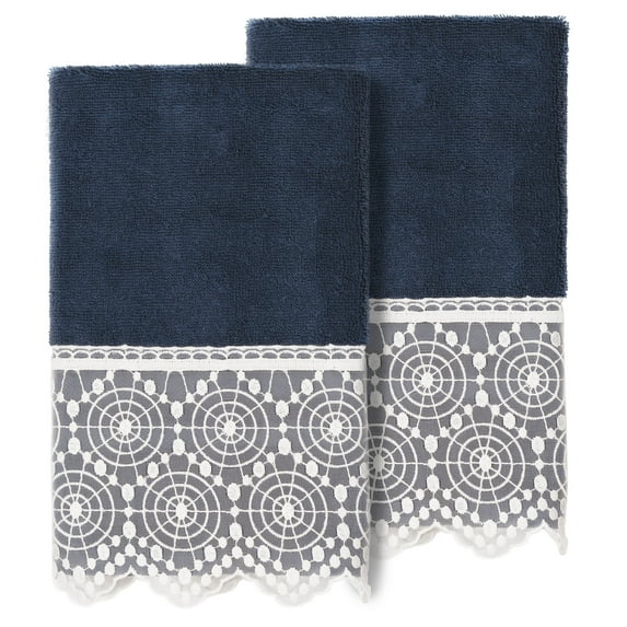 Linum Home Textiles 100% Turkish Cotton Arian 2PC Cream Lace Embellished Hand Towel Set
