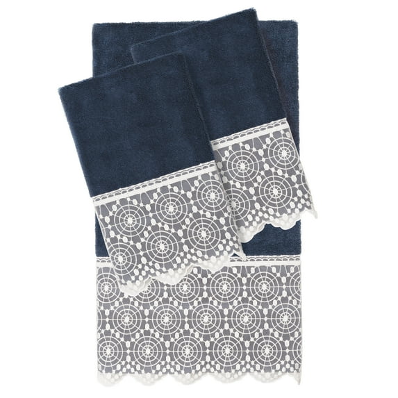 Linum Home Textiles 100% Turkish Cotton Arian 3PC Cream Lace Embellished Towel Set