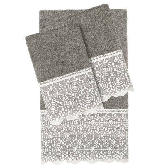 Linum Home Textiles 100% Turkish Cotton Arian 3PC Cream Lace Embellished Towel Set