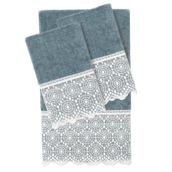 Linum Home Textiles 100% Turkish Cotton Arian 3PC Cream Lace Embellished Towel Set