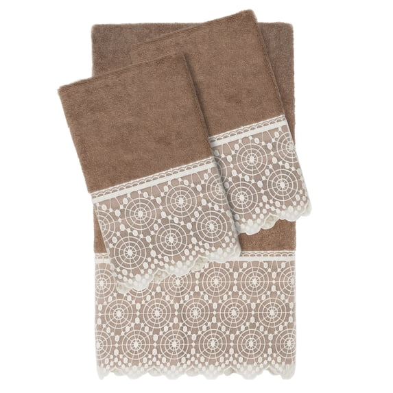 Linum Home Textiles 100% Turkish Cotton Arian 3PC Cream Lace Embellished Towel Set