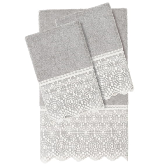 Linum Home Textiles 100% Turkish Cotton Arian 3PC Cream Lace Embellished Towel Set