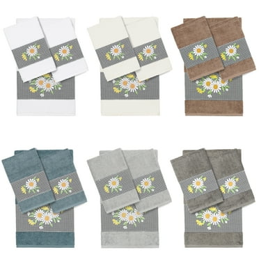 Linum Home Textiles 100% Turkish Cotton Daisy 3PC Embellished Towel Set