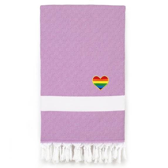 Linum Home Textiles 100% Turkish Cotton Diamond Cheerful Rainbow Heart Pestemal Beach Towel