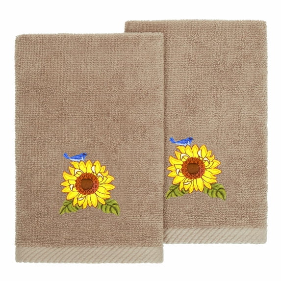Linum Home Textiles 100% Turkish Cotton Girasol 2PC Embellished Fingertip Towel Set, Brown