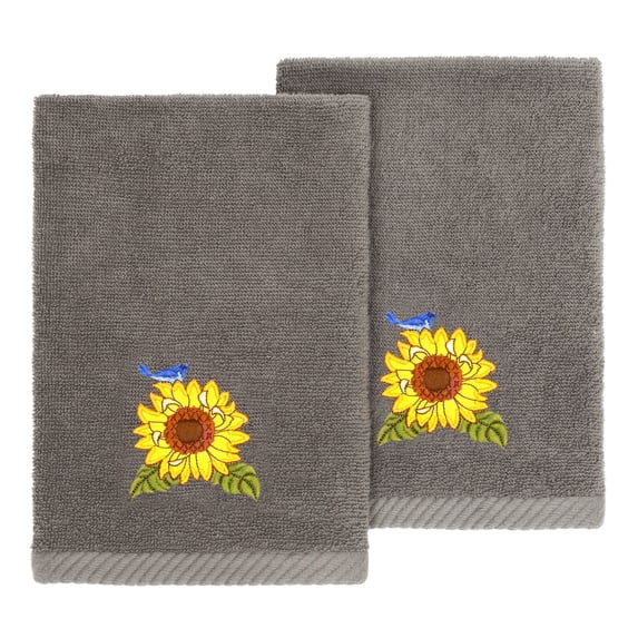 Linum Home Textiles 100% Turkish Cotton Girasol 2PC Embellished Fingertip Towel Set, Gray