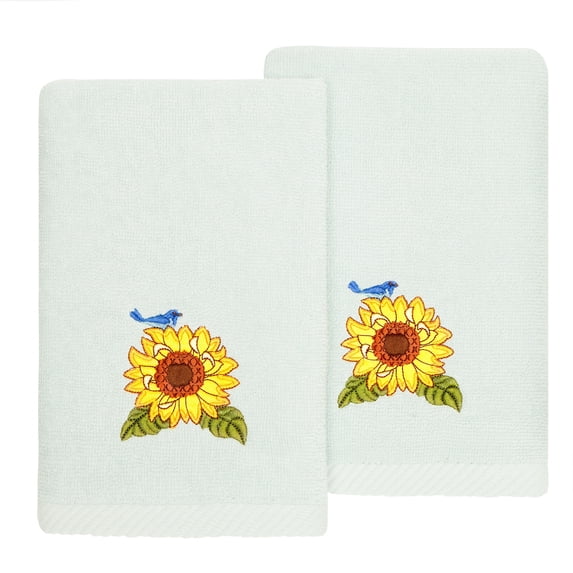 Linum Home Textiles 100% Turkish Cotton Girasol 2PC Embellished Fingertip Towel Set, off-White