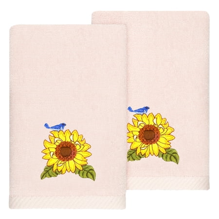 Linum Home Textiles 100% Turkish Cotton Girasol 2PC Embellished Hand Towel Set, Pink