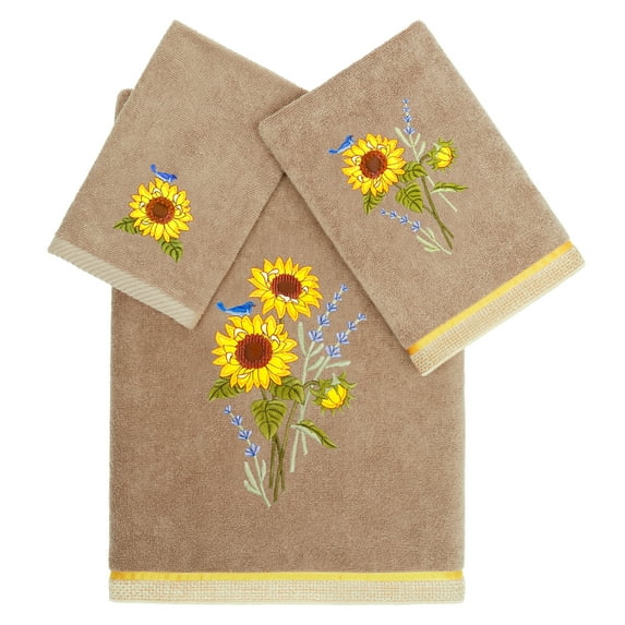 Linum Home Textiles 100% Turkish Cotton Girasol 3PC Embellished Towel Set, Brown