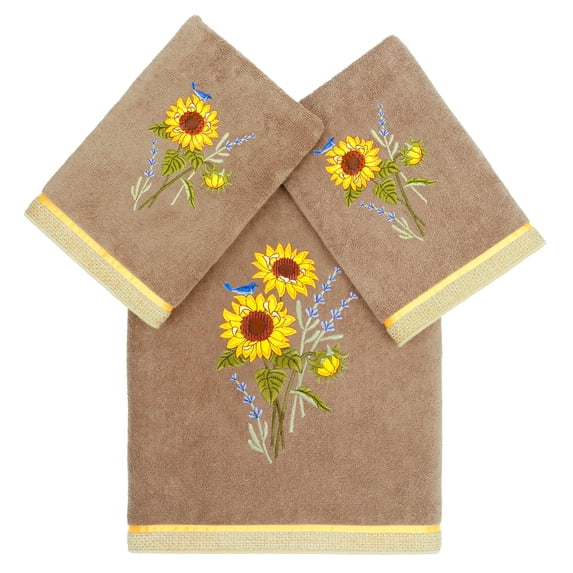 Linum Home Textiles 100% Turkish Cotton Girasol 3PC Embellished Towel Set, Brown