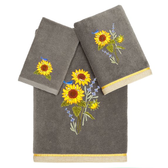 Linum Home Textiles 100% Turkish Cotton Girasol 3PC Embellished Towel Set, Gray
