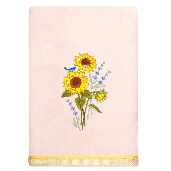 Linum Home Textiles 100% Turkish Cotton Girasol 4PC Embellished Towel Set, Pink