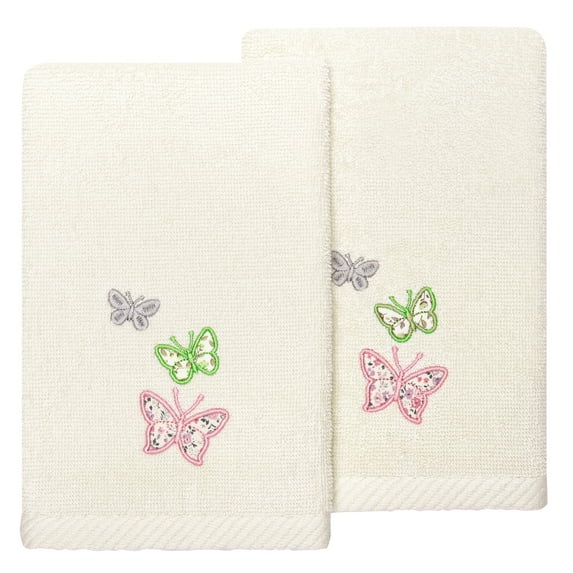 Linum Home Textiles 100% Turkish Cotton Mariposa 2PC Embellished Fingertip Towel Set