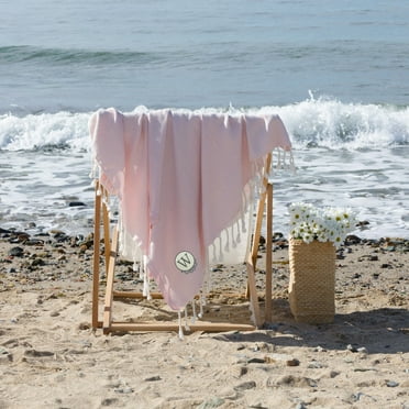 Linum Home Textiles 100% Turkish Cotton Personalized Fun in Paradise Pestemal Beach Towel, Powder Pink