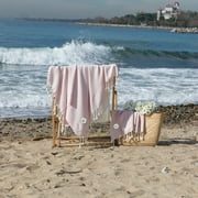 Linum Home Textiles 100% Turkish Cotton Personalized Fun in Paradise Pestemal Beach and Hand Towel Set, Powder Pink
