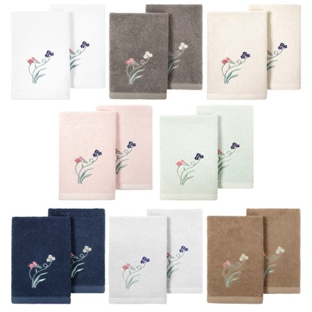 Linum Home Textiles 100% Turkish Cotton Stella 2PC Embellished Hand Towel Set, White