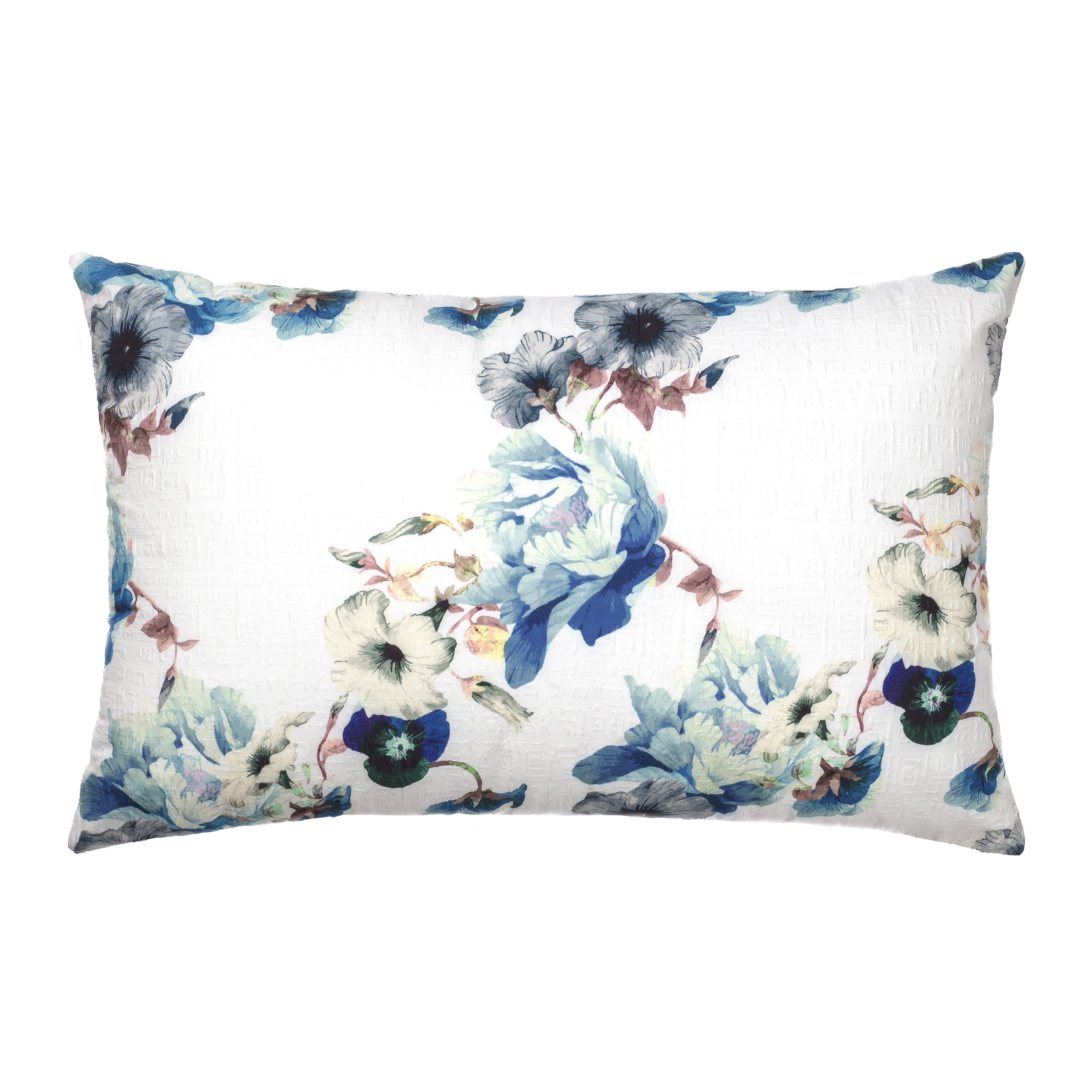Off-White Floral Cotton and Polyester Pillow Cover with Zipper